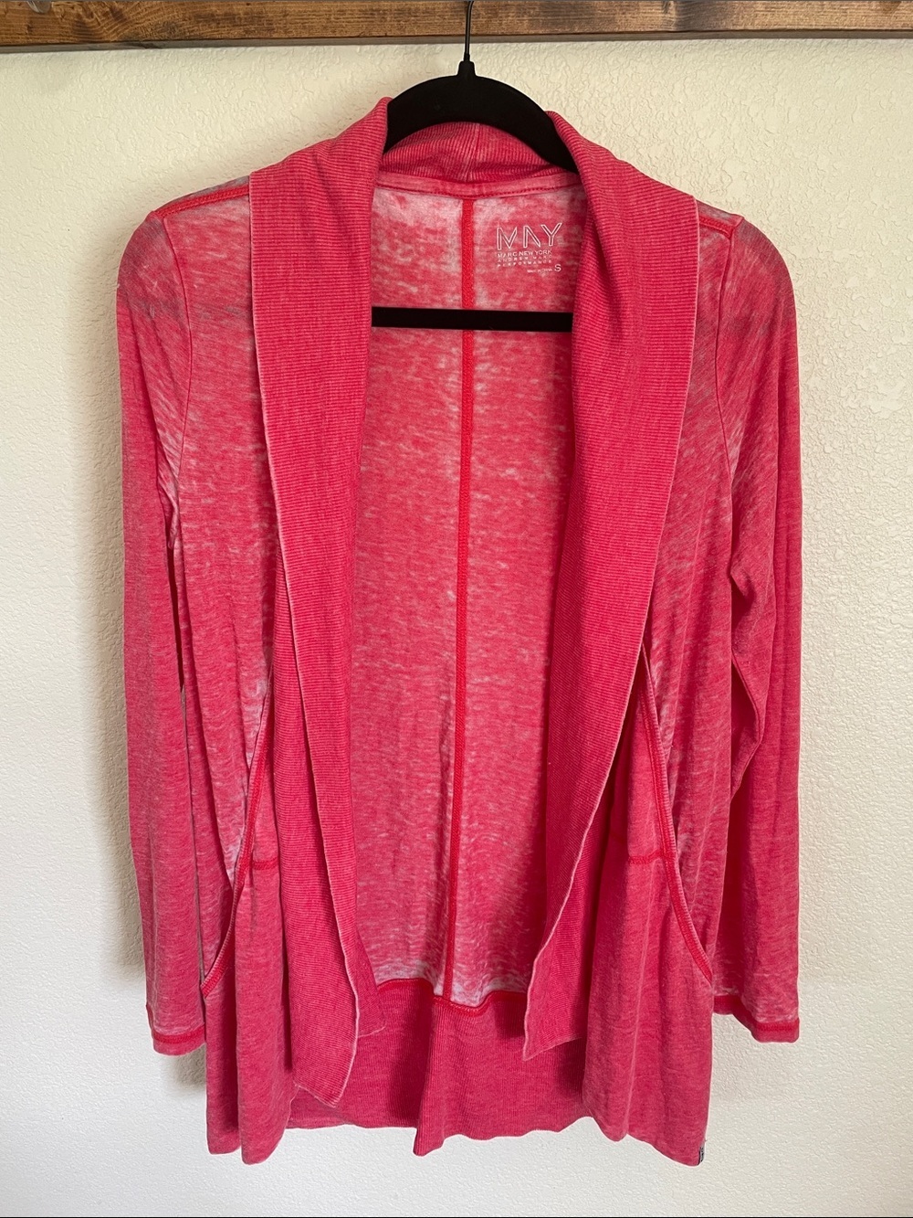 Marc New York Lightweight Open-Front Cardigan S Red Burnout Relaxed Drape Front